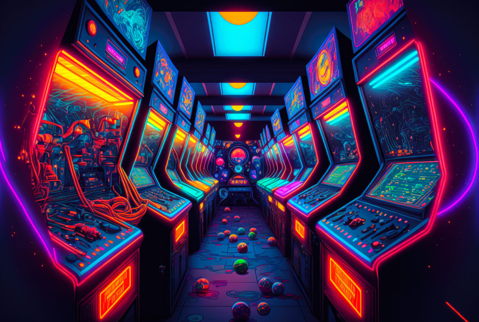 Arcade games room neon light colorful - illustration - Generativ